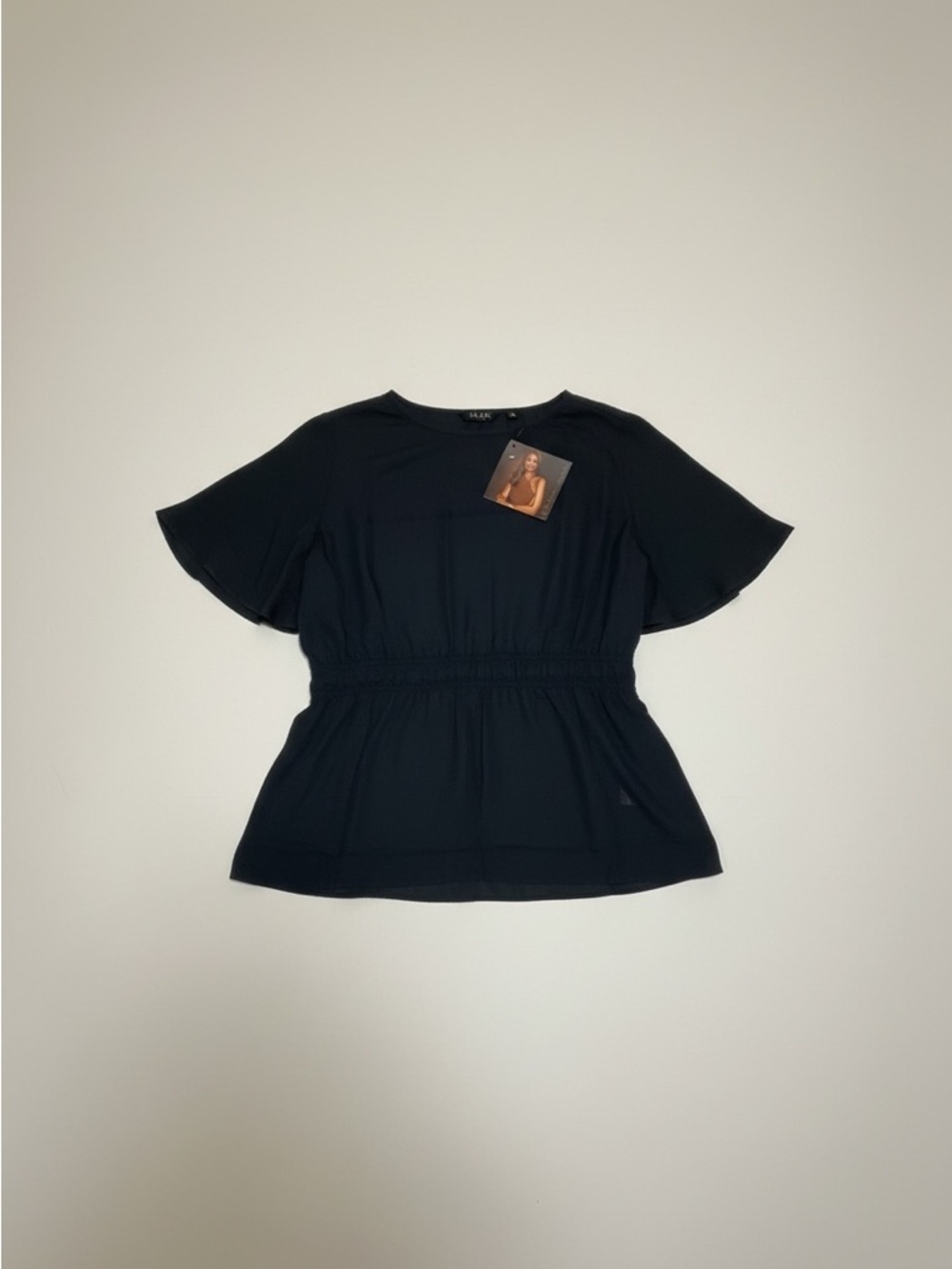 Brand New! IMAN Global Chic Flutter-Sleeve Peplum Top Size Medium - Picture 2 of 5